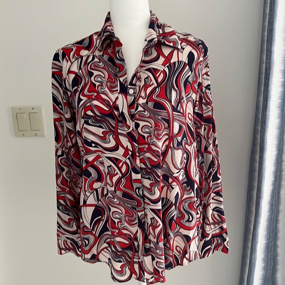Catherine Gee Sophie Printed Silk Blouse size Small - Picture 1 of 8